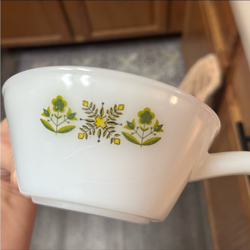 Vintage Fire King "Meadow Green" Milk Glass Handled Soup Bowls | Set of 2 - Picture 11 of 12